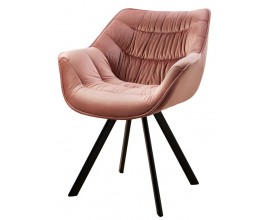 Moderní jídelní židle Monzana se starorůžovým sametovým potahem s černým kovovým nohama 82 cm