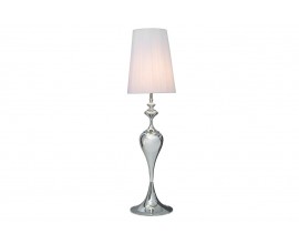 Glamour stolní lampa Lucie s tvarovanou chromovou podstavou ve stříbrné barvě a bílým kulatým stínítkem z nylonu 160 cm