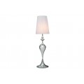 Glamour stříbrná stolní lampa Lucie s kulatým bílým stínítkem z nylonu a kovovou tvarovanou podstavou