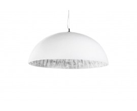 Moderní kulatý závěsný lustr Glow ze sklolaminátu se stříbrným vnitřkem a bílým povrchem 70 cm