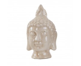 Designová etno dekorace Buddha ve tvaru busty v béžových odstínech s vintage efektem popraskané glazury 20 cm