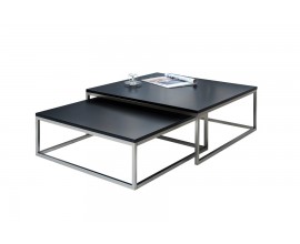 Industriální čtvercová sada konferenčních stolků New Fusion s černou matnou deskou a šedou kovovou konstrukcí 75 cm