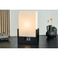 Moderní stolní lampa Gina s obdélníkovým béžovým stínítkem a černou podstavou s chromovým detailem 26 cm
