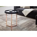 Art deco kulatý kovový příruční stolek Modul s černou dřevěnou deskou a měděnou podstavou s lesklým povrchem 40 cm