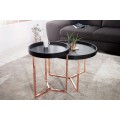 Art deco kulatý kovový příruční stolek Modul s černou dřevěnou deskou a měděnou podstavou s lesklým povrchem 40 cm