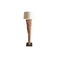 Etno stojící lampa Euphoria z naplavených větví s kulatým krémovým lněným stínítkem a černou čtvercovou podstavou 175 cm