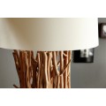 Etno stojící lampa Euphoria z naplavených větví s kulatým krémovým lněným stínítkem a černou čtvercovou podstavou 175 cm