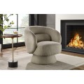 Produkt Art deco otočné křeslo Elian potažené taupe šedou bouclé látkou se zaobleným opěradlem a kuželovou základnou 76 cm