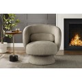 Produkt Art deco otočné křeslo Elian potažené taupe šedou bouclé látkou se zaobleným opěradlem a kuželovou základnou 76 cm
