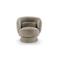 Produkt Art deco otočné křeslo Elian potažené taupe šedou bouclé látkou se zaobleným opěradlem a kuželovou základnou 76 cm