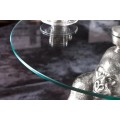 Art deco kulatý příruční stolek Tierra Glam se stříbrnou kovovou podstavou v podobě gorili a skleněnou deskou 60 cm