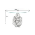 Art deco kulatý příruční stolek Tierra Glam se stříbrnou kovovou podstavou v podobě gorili a skleněnou deskou 60 cm