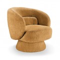 Art deco otočné křeslo Elian s čalouněním bouclé v hořčicově žluté barvě a kruhovou otočnou základnou 360 stupňů 76 cm