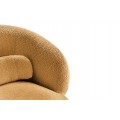 Art deco otočné křeslo Elian s čalouněním bouclé v hořčicově žluté barvě a kruhovou otočnou základnou 360 stupňů 76 cm