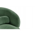 Art deco otočné křeslo Elian s čalouněním bouclé v tmavě zelené barvě a kruhovou kulatou základnou o 360 stupňů 76 cm