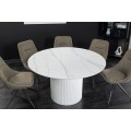 Art deco kulatý jídelní stůl Marmol Lignia s bílou drážkovanou podstavou a mramorovou bílou deskou 120 cm