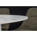 Art deco kulatý jídelní stůl Marmol Lignia s bílou drážkovanou podstavou a mramorovou bílou deskou 120 cm