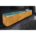 Art deco obdélníkový čtyřdveřový TV stolek Gatsby s bronzovým korpusem a zelenou mramorovou deskou Spider Green 160 cm