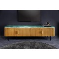 Art deco obdélníkový čtyřdveřový TV stolek Gatsby s bronzovým korpusem a zelenou mramorovou deskou Spider Green 160 cm