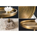 Art deco kulatý příruční stolek Stone se zlatou kovovou deskou s vyvýšeným okrajem a asymetrickou mramorovou podstavou 60 cm