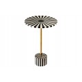 Art deco kulatý příruční stolek Hypnotique s černobílým vykládáním s intarzií a zlatou kovovou tyčí 55 cm