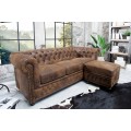 Luxusní vintage hnědá sedačka Antik s chesterfield prošíváním z kůže s nýty s černými nožičkami 205 cm