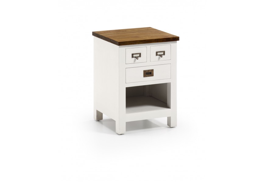 Koloniální noční stolek NEW WHITE combi