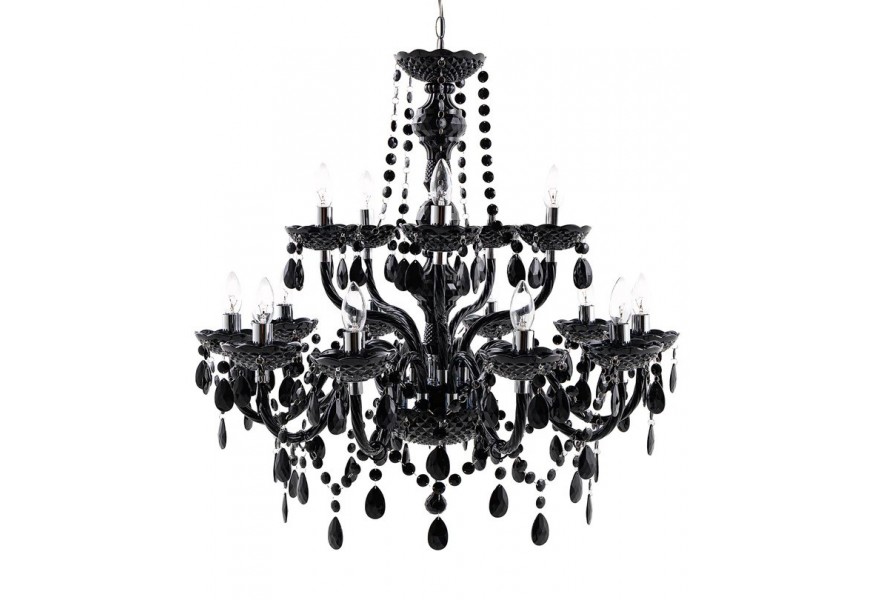 Designový zámecký lustr Karat v černé lesklé barvě s patnácti rameny s dekorativními krystaly 80 cm