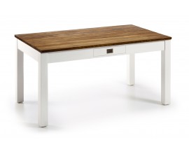 Koloniální jídelní stůl NEW WHITE combi se dvěma zásuvkami