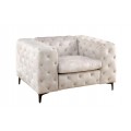 Designové chesterfield čalouněné béžové křeslo Limonny se sametovým potahem s hlubokým bodovým prošíváním s hranatými opěrkami a černými kovovými nožičkami