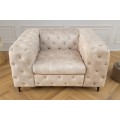 Moderní designové křeslo Limonny s chesterfield prošíváním a sametovým potahem v šampaňské béžové barvě 120 cm