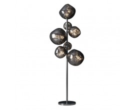 Glamour černá stojací lampa Kalan se sedmi skleněnými stínítky ve tvaru kapek a kulatou kovovou podstavou 168 cm