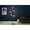 Glamour černá stojací lampa Liquido se sedmi skleněnými stínítky ve tvaru kapek a kulatou kovovou podstavou 168 cm