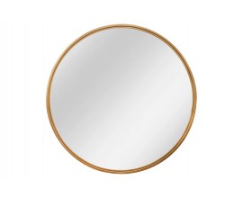 Art deco kulat&eacute; zrcadlo Auri se zlat&yacute;m tenk&yacute;m kovov&yacute;m r&aacute;mem a zadn&iacute; v&yacute;ztuž&iacute; z d&yacute;hovan&eacute;ho dřeva na zeď 80 cm