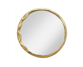 Glamour závěsné zrcadlo Auri s kulatým tvarem a zlatým kovovým rámem s plastickým vlnitým reliéfem a zadní dýhou