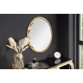 Art deco zrcadlo Auri s plastickým asymetrickým zlatým rámem a kulatým tvarem s dýhovanou výztuží na zavěšení 52 cm