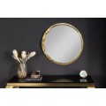 Art deco zrcadlo Auri s plastickým asymetrickým zlatým rámem a kulatým tvarem s dýhovanou výztuží na zavěšení 52 cm
