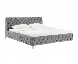 Moderní chesterfield manželská postel Modern Barock s šedým sametovým potahem a diamantovým prošíváním 190 cm