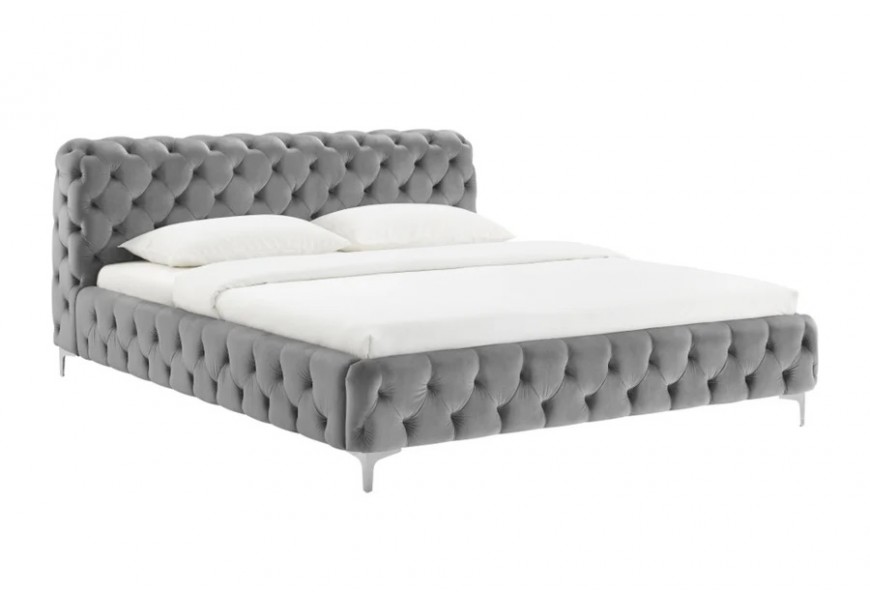 Moderní chesterfield manželská postel Modern Barock s šedým sametovým potahem a diamantovým prošíváním 190 cm