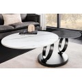 Art deco konferenční stolek Delin kulatý se dvěma keramickými deskami v mramorovém dekoru na černé podstavě 135 cm