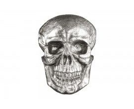 Glamour art deco nástěnná dekorace Skull velká kovová lebka v lesklé stříbrné barvě se zadním úchytem na zavěšení