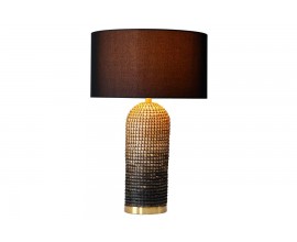Art deco stolní lampa Draconia s válcovou nohou z mořské trávy a hnědým lněným stínítkem 60 cm