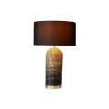 Glamour ručně vyrobená stolní lampa Draconia s válcovou nohou omotanou mořskou trávou v hnědém a černém odstínu a hnědým lněným stínítkem se zlatým detailem