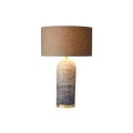 Glamour stolní lampa Draconia s válcovou nohou omotanou mořskou trávou v odstínech hnědé a černé prošívanou bílým motouzem a hnědým stínítkem se zlatými detaily