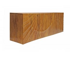 Art deco masivní nástěnný příborník Cumbria z mangového dřeva s reliéfním vyřezáváním ve tvaru paprsků a čtyřmi dvířky 177 cm