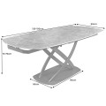 Designový šedý rozkládací jídelní stůl Lutz s oválnou keramickou deskou s bílými žilkami a černou kovovou podstavou 190 cm