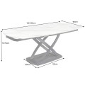 Moderní bílý oválný keramický rozkládací jídelní stůl Lutz s mramorovým vzhledem a černou kovovou podstavou 190 cm