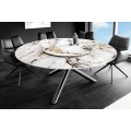 Designový bílý mramorový kulatý jídelní stůl Siam s otočnou deskou as černýma zkříženýma nohama 150 cm