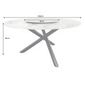 Designový bílý mramorový kulatý jídelní stůl Siam s otočnou deskou as černýma zkříženýma nohama 150 cm