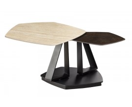 Moderní otočný konferenční stolek Delin s deskami v designu travertinu a kovovou podstavou v pětiúhelníkovém tvaru 44 cm